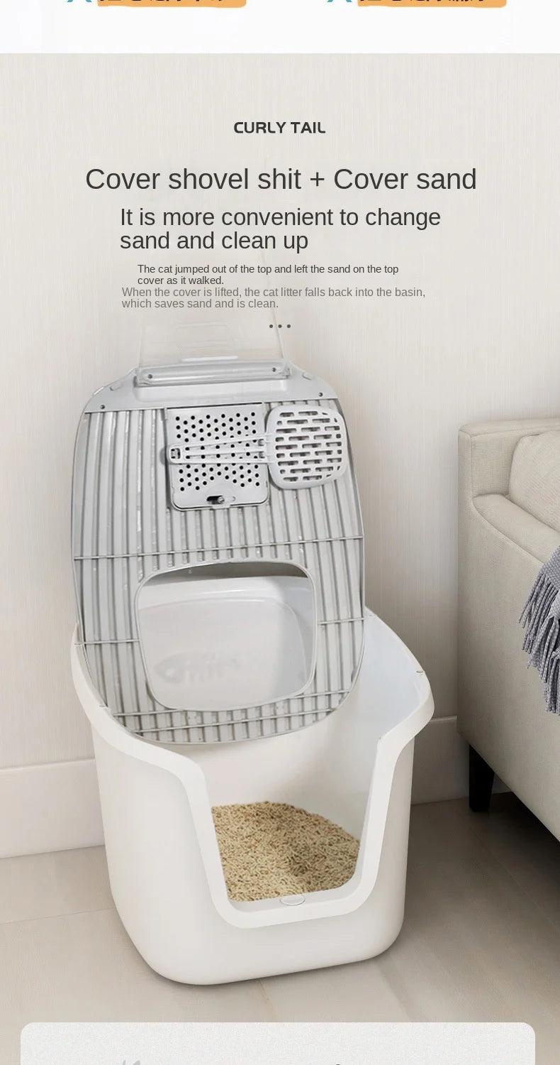 High-Value Super Large Cat Litter Box – Multi-Directional Access Cat Toilet with Lift Cover and Easy-Clean Design