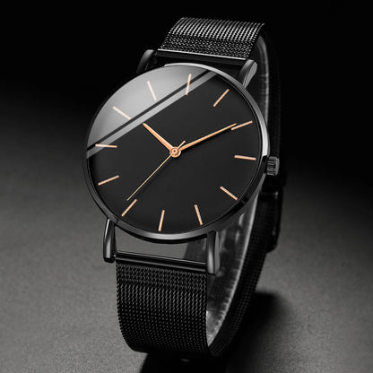 Men’s Ultra-Thin Quartz Watch – Fashion Business Stainless Steel Mesh Band Wristwatch