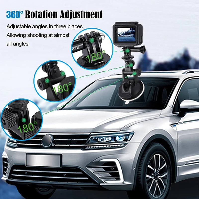 Suction Cup Car Mount with Tripod Adapter — Phone & GoPro Holder for Action Cameras