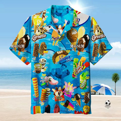3D Ice Cream Hawaiian Shirt - Trendy Unisex Oversized Short Sleeve Beach Party Shirt