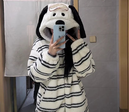 Halloween Snoopy Flannel Pajamas – Hooded Kawaii Anime Cartoon Pajamas for Kids & Adults, Cozy Autumn Homewear