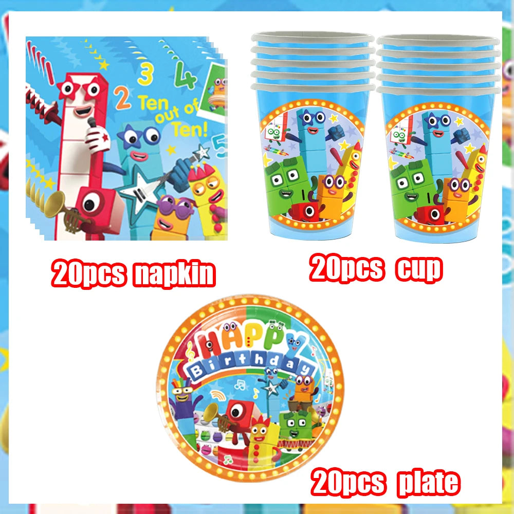 Number Birthday Building Blocks Party Decorations Set – Tablecloth, Banner, Balloons & Cake Topper for Kids & Baby Shower Supplies