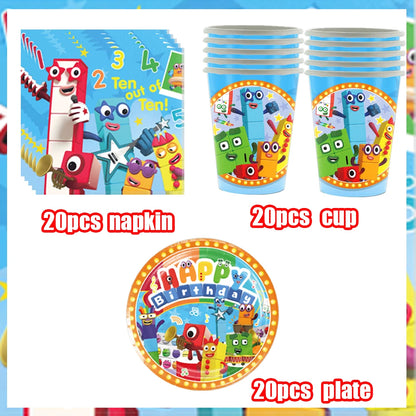 Number Birthday Building Blocks Party Decorations Set – Tablecloth, Banner, Balloons & Cake Topper for Kids & Baby Shower Supplies