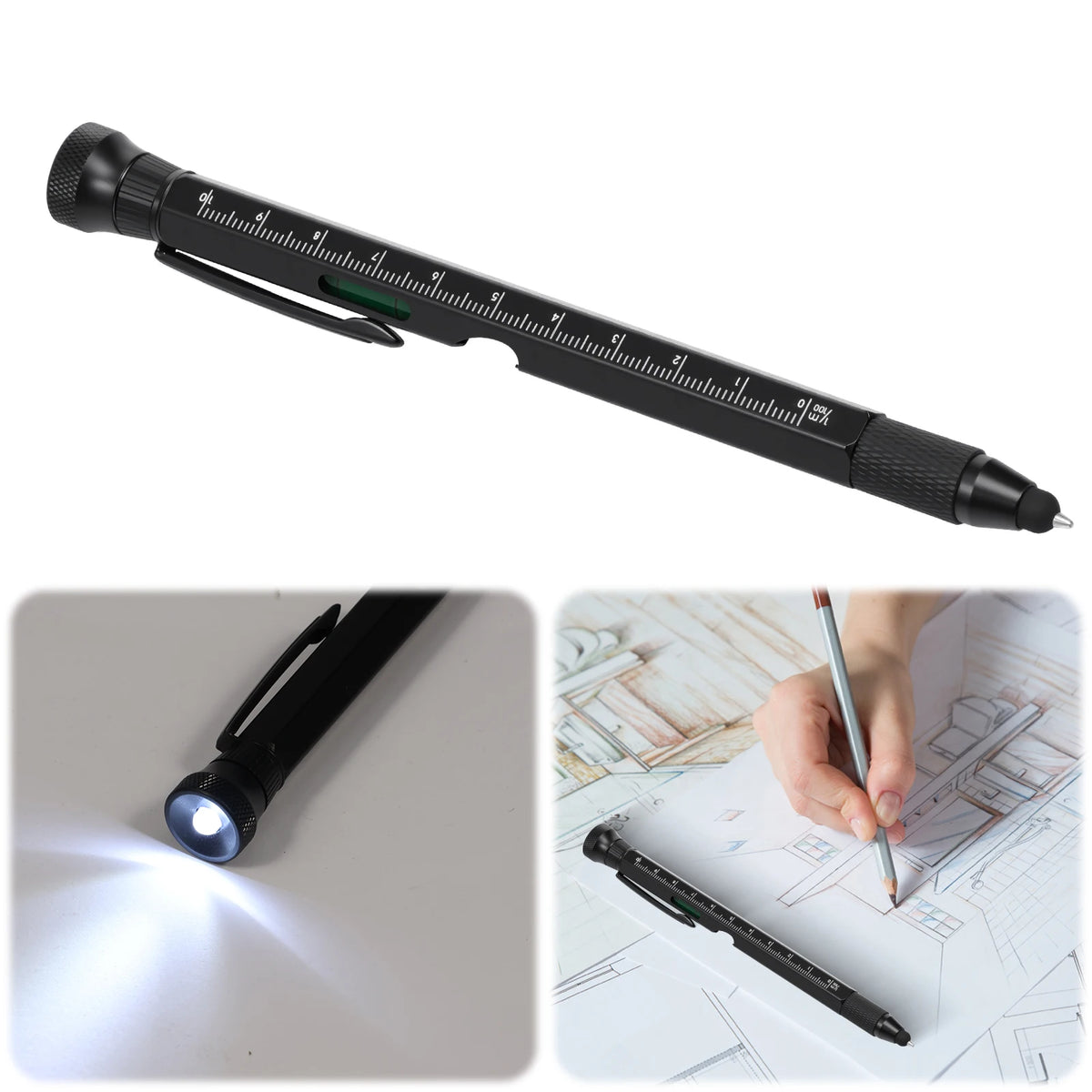12-in-1 EDC Multitool Pen - LED Light, Level, Bottle Opener, Stylus & Screwdriver for Men