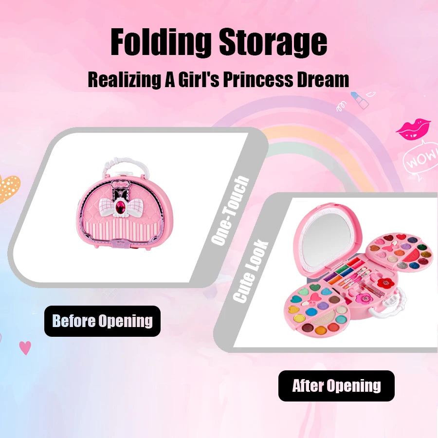 Kids Beauty Makeup Kit – Washable Pretend Play Cosmetic Set with Mirror, Non-Toxic Little Bag, Safe Birthday Gift for Girls