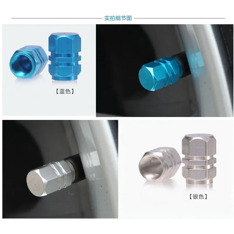4 Pcs Aluminum Car Tire Valve Caps | Hex Alloy Airtight & Waterproof Covers | Dust-Proof for Automobiles, Motorcycles, Trucks, & Bikes