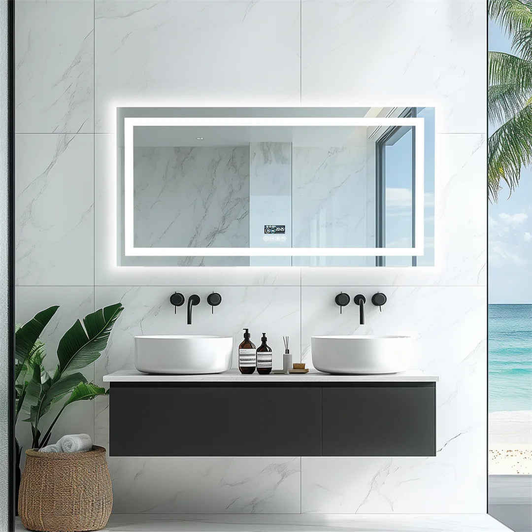 LUVODI Bluetooth LED Bathroom Mirror – Large Anti-Fog Lighted Vanity Mirror with 3-Color Modes