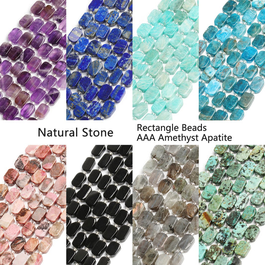 Natural Gemstone Rectangle Beads - 8x12mm Amethyst Citrine Lapis Lazuli Spacer Beads for DIY Jewelry Making & Bracelets