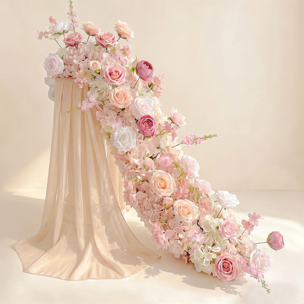 Pink Rose Wedding Flower Runner - Silk Floral Backdrop Decor for Tables, Events & Parties
