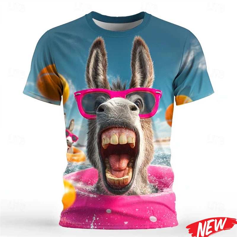 Funny Cow & Donkey 3D Print T-Shirt - Men's Casual Crew Neck Streetwear Tee
