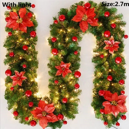 2.7M LED Rattan Christmas Garland – DIY Wreath for Stairs, Fireplace, Tree & Home Decoration