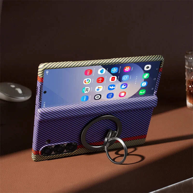 Samsung Galaxy Z Fold 3/4/5/6/7 Case – 360° Full Protection with Screen Glass, Hinge Bracket & Carbon Fiber Cover