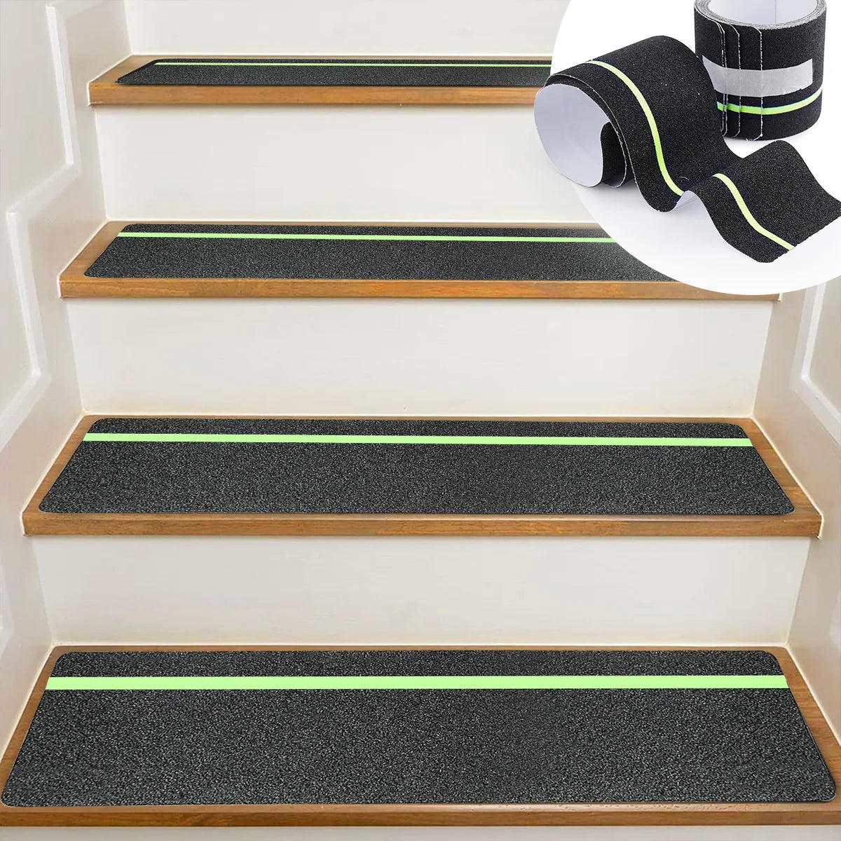 Glow in the Dark Anti-Slip Traction Tape Green Stripe Abrasive Adhesive Stair Tread Safety Grip Tape for Indoor & Outdoor Use