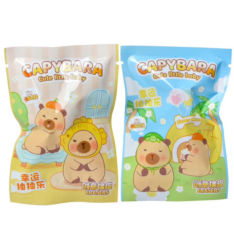 Original Capybara Blind Bag 32pcs — Cute Little Baby Character Rubber Figures, Learning Stationery Toy for Kids & Gifts