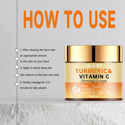 Turmeric & Vitamin C Face Cream – Wrinkle Smoothing, Firming, Moisturizing Collagen Skin Brightening & Repair Whitening Skincare Cream