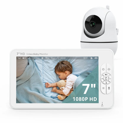 Babystar 7" Video Baby Monitor – 1080P HD IPS Display, Supports 2 HD Cameras, 24-Hour Battery, 1000ft Range, Split-Screen Babyphone