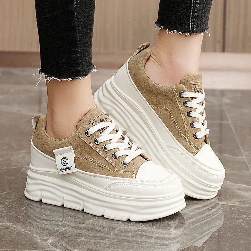 Women’s Autumn Trend Flats – Chunky Lace-Up Soft-Sole Casual Sneakers, Vulcanized Walking Shoes