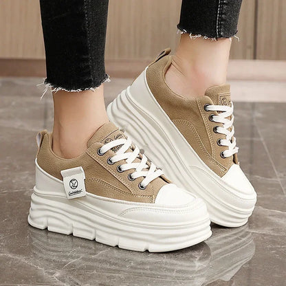 Women’s Autumn Trend Flats – Chunky Lace-Up Soft-Sole Casual Sneakers, Vulcanized Walking Shoes