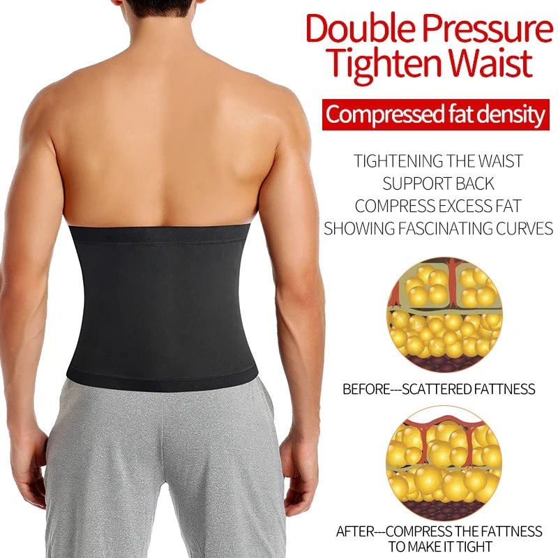 Men’s Abdomen Reducer Sauna Body Shaper — Sweat Trimmer Belt Waist Trainer Corset for Belly Slimming & Fitness