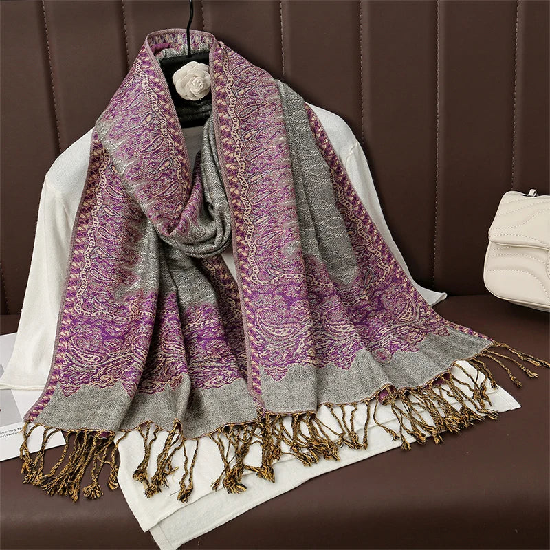 Luxury Autumn Cashmere Pashmina Shawl – Warm Winter Scarves for Women, Printed Cotton Foulard Stole Scarf 2023