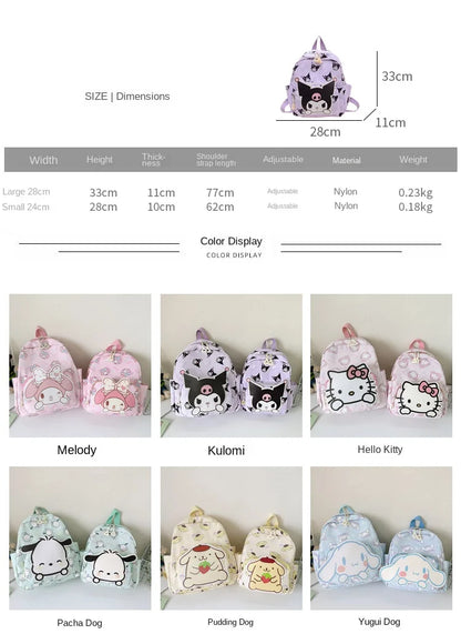 Anime Cartoon Kuromi, Melody & Cinnamoroll Backpack – Kawaii Canvas Schoolbag for Boys & Girls, Hello Kitty Fashion Kids Backpack