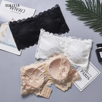 Sexy Women Lace Floral Tube Top Bralette Bra, Strapless Bustier Bandeau Crop Top with Back Closure, Elegant Lingerie Top