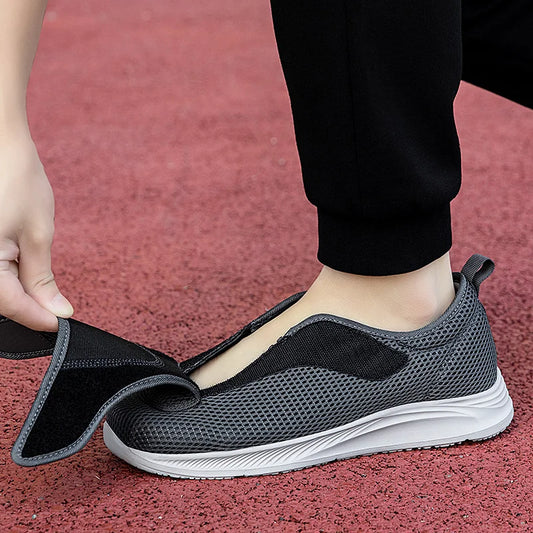 Adjustable Lightweight Open Walking Shoes for Men, Comfortable Diabetic Sneakers for Swollen & Elderly Feet, Breathable Support Fit