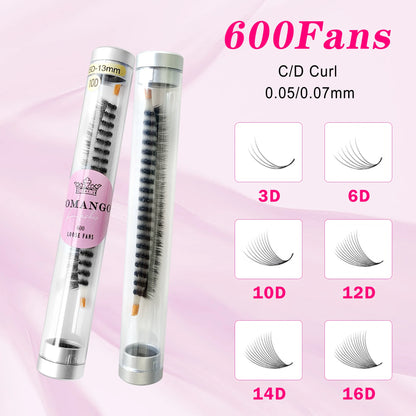 CoMango 600 Premade Volume Lash Fans | Pointy Base 3D–16D Eyelash Extensions – Faux Mink Wholesale