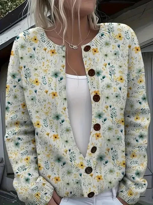 Women’s 3D Print Knitted Cardigan – Thin Vintage Sweater Autumn Winter Chic Knit Top Casual Streetwear