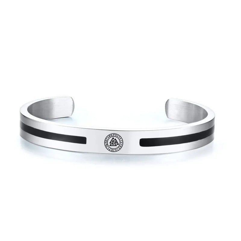 Men's Enamel Bangle - Viking Logo Cuff Bracelet, Stainless Steel Minimalist Bangle for Gentlemen