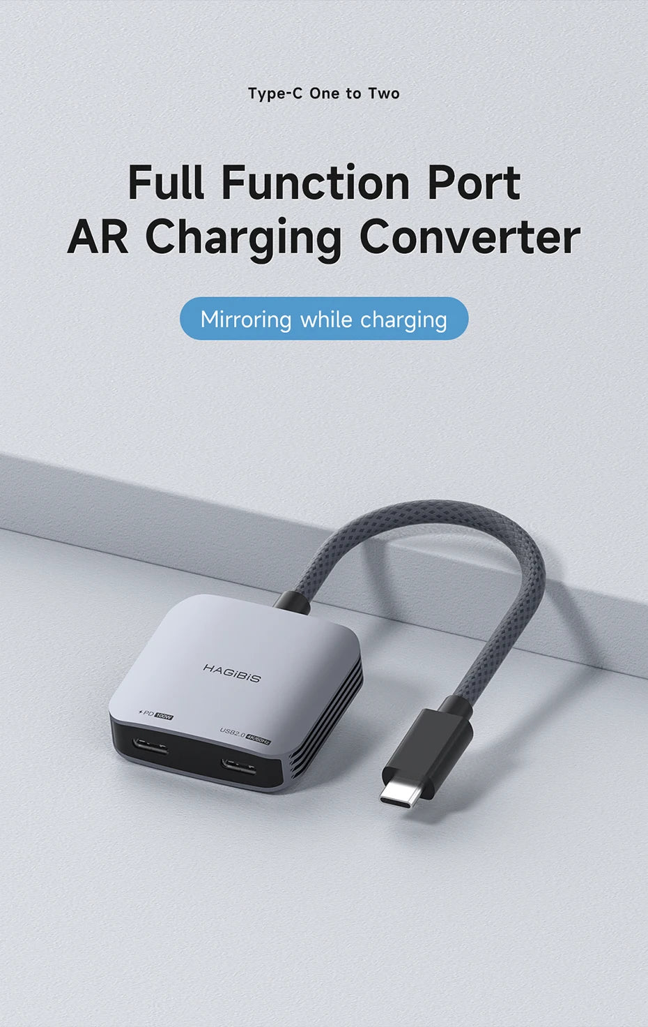 Hagibis AR Glasses Adapter USB-C Hub — Charging & Play Converter for Switch, Rokid, Xreal, RayNeo Air