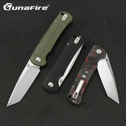 Tunafire 14C28N Steel Folding Tactical Knife – G10/Carbon Fiber Handle Flipper EDC Pocket Knife for Camping & Hunting