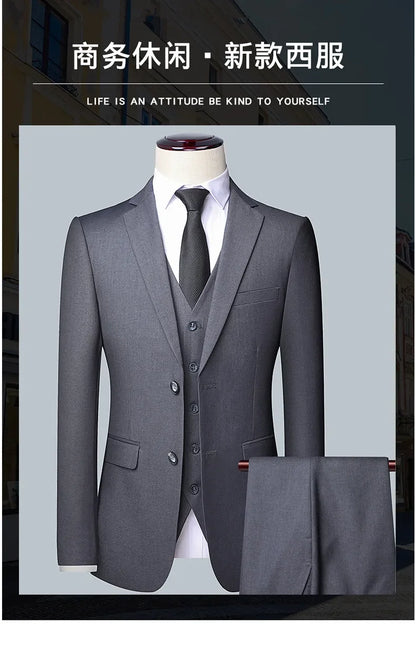 2024 Men's 3-Piece Suit Set – Blazer, Vest & Trousers | Formal Business & Wedding Outfit M-6XL