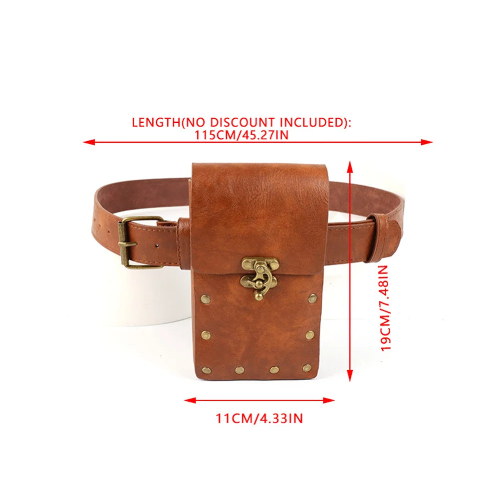 4PCS Medieval Cosplay Leather Belt Set – Copper Coin Waist Bag, Renaissance & Steam Role Playing Halloween Costume Accessories