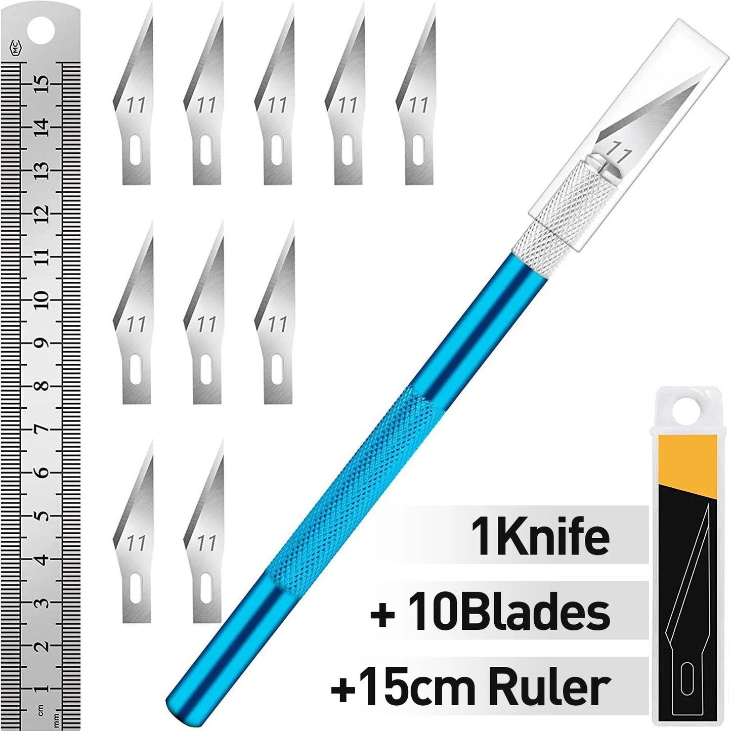 Craft Hobby Knife Set – Precision Exacto Knife with 11 Stainless Steel Blades & 15cm Ruler for Art & DIY