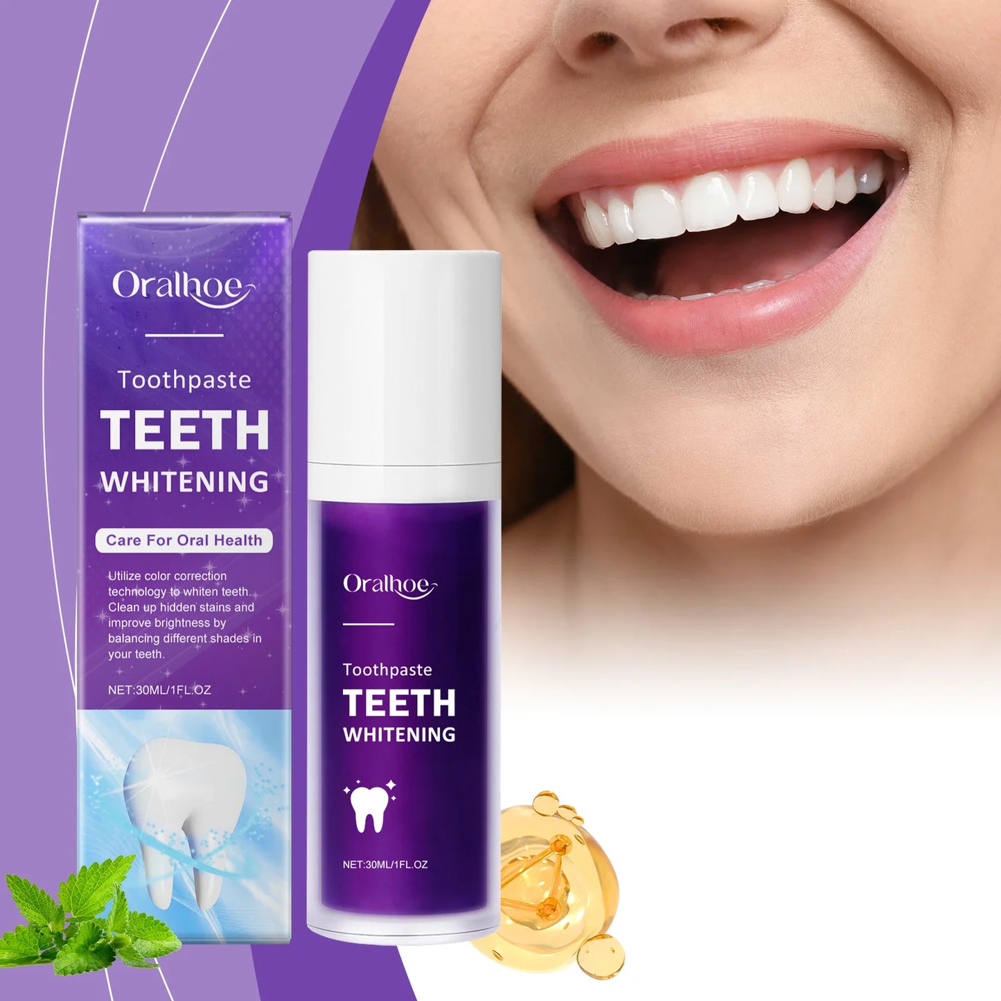 Purple Teeth Whitening Toothpaste – Deep Cleaning, Plaque & Stain Removal, Freshens Breath in 5 Days