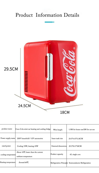 6L Mini Coca-Cola Refrigerator – Multifunctional Cosmetic Cooler & Warmer for Home, Car, Dorm, Portable 12V/220V Fridge