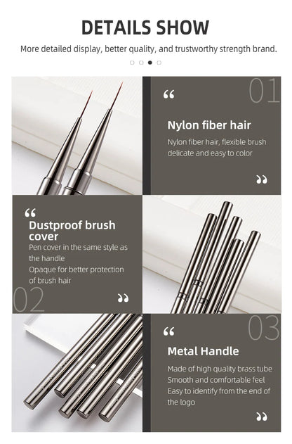 Nail Art Liner Brushes – Striping & Drawing Pens for Elongated Lines, 6–25mm Professional Manicure Design Tools