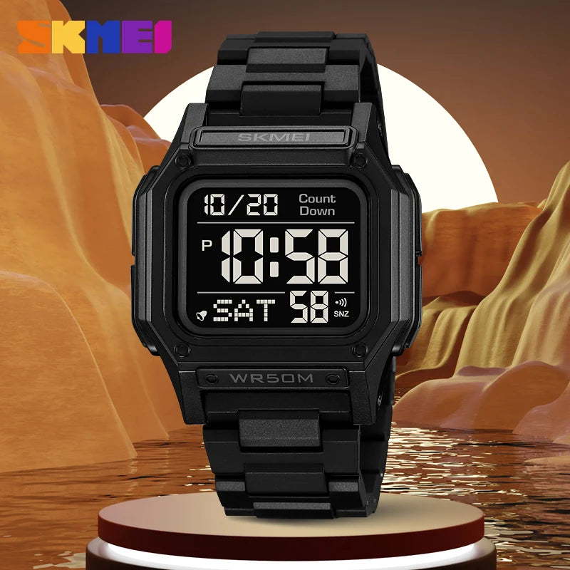 SKMEI Men’s Waterproof Sport Watch – Digital Wristwatch with Countdown, Stopwatch & Dual Time Display