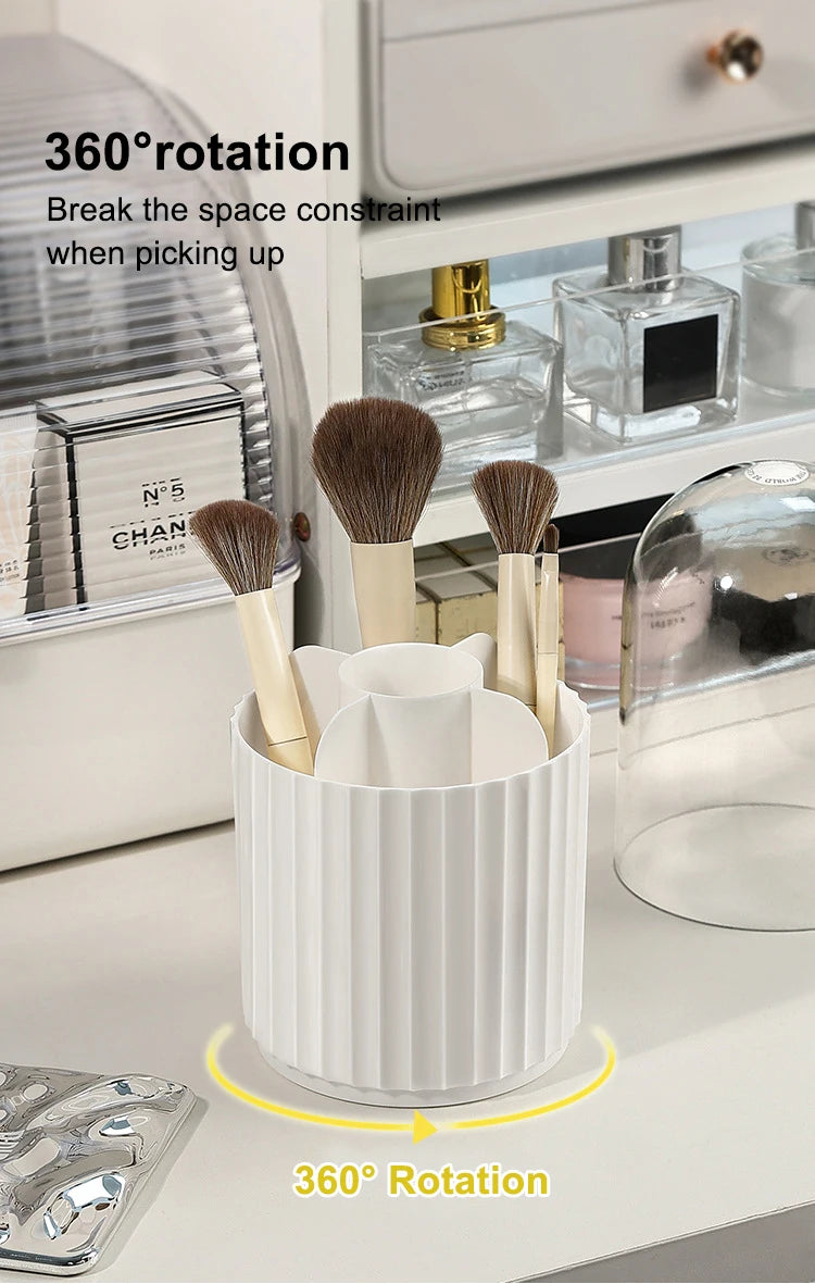 360° Rotating Makeup Brush Holder with Lid – Organizer for Vanity, Desktop, Countertop & Dresser Table