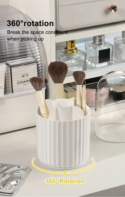 360° Rotating Makeup Brush Holder with Lid – Organizer for Vanity, Desktop, Countertop & Dresser Table