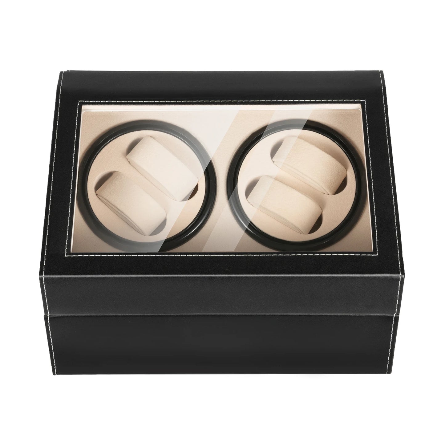 4+6 Slot Automatic Watch Winder – Leather & Wood Luxury Display Case with Pillow, Black/Brown