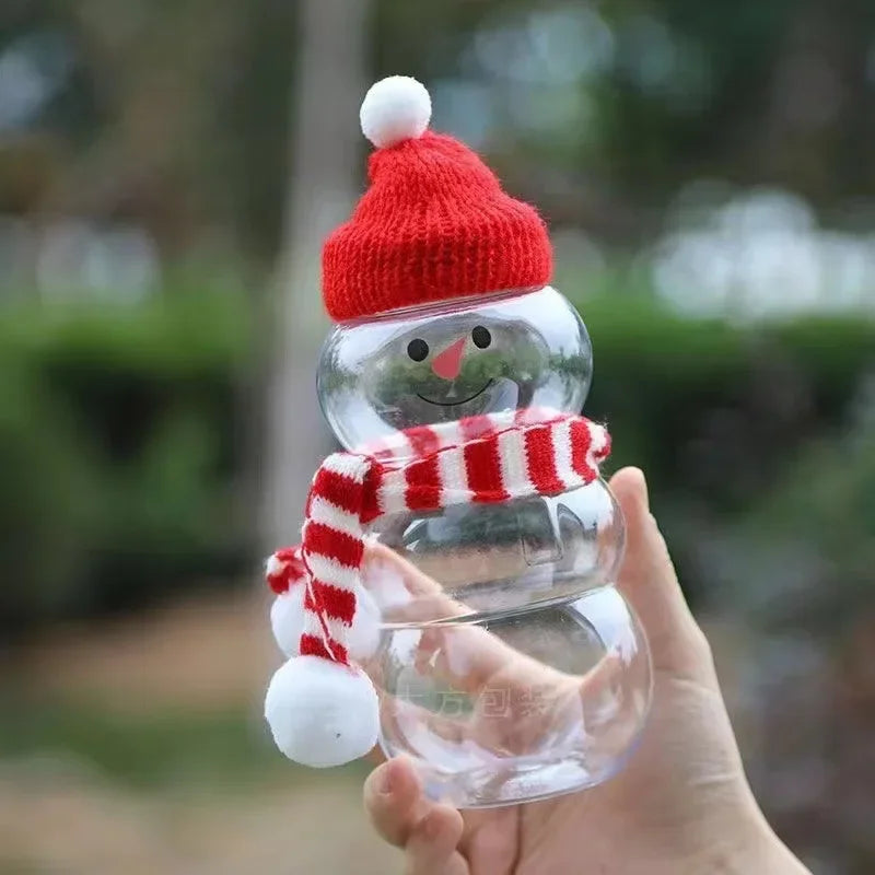 500ml Christmas Candy & Biscuit Bottles – Snowman & Tree Shaped Drink Containers for Juice, Milk Tea, Food Storage & Party Favors