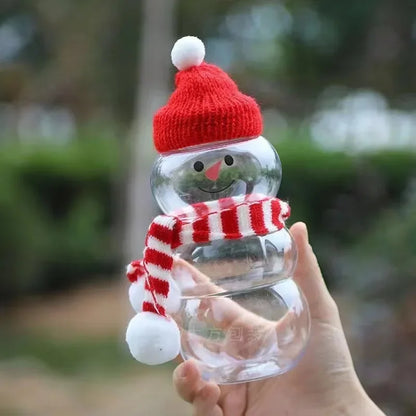 500ml Christmas Candy & Biscuit Bottles – Snowman & Tree Shaped Drink Containers for Juice, Milk Tea, Food Storage & Party Favors