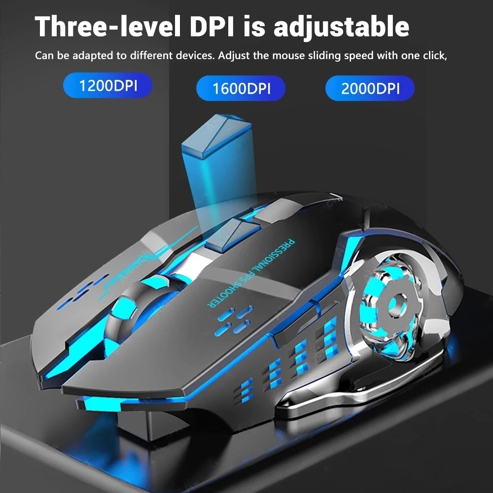 Rechargeable Wireless Gaming Mouse - Silent Bluetooth Mouse with USB, Mechanical E-Sports Backlight for PC Gamers