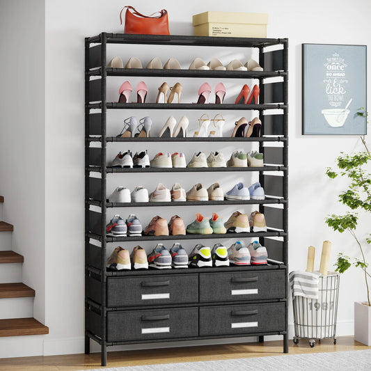 Tribesigns 10-Tier Shoe Rack Organizer – Vertical Shoe Shelf with 4 Drawer Bins, Holds 32 Pairs for Closet & Entryway