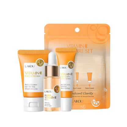 3pcs LAIKOU Vitamin C 24K Golden Sakura Skincare Set – Moisturizing Face Cream, Serum & Eye Cream