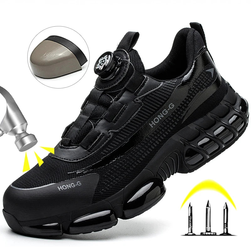 Men’s Safety Work Shoes – Steel Toe, Puncture-Proof, Anti-Smash Industrial Sneakers with Rotary Buckle