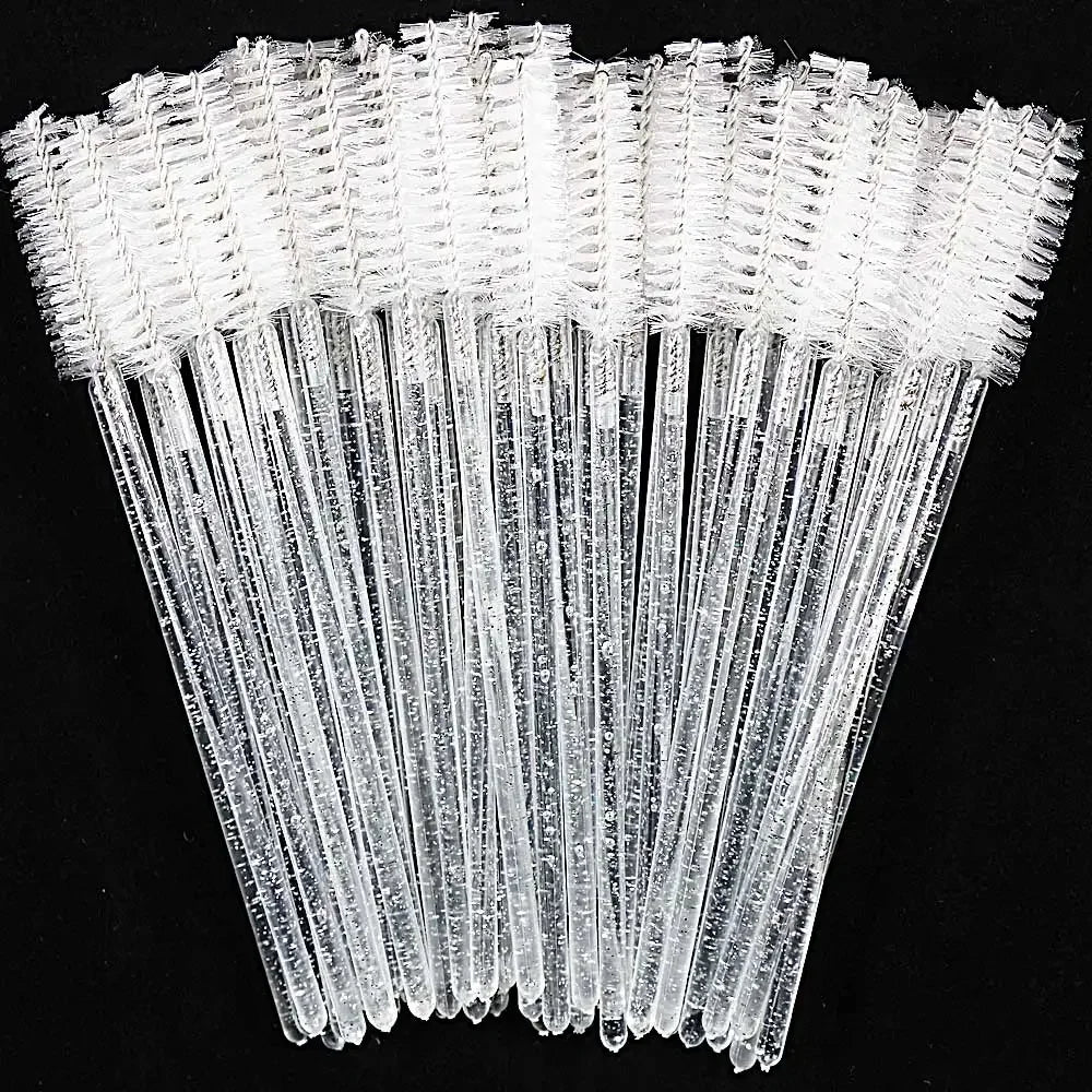 50-Pack Disposable Crystal Eyelash Brush Combs – Professional Eyelash Extension Mascara Wands for Makeup and Beauty Tools