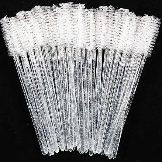 50-Pack Disposable Crystal Eyelash Brush Combs – Professional Eyelash Extension Mascara Wands for Makeup and Beauty Tools